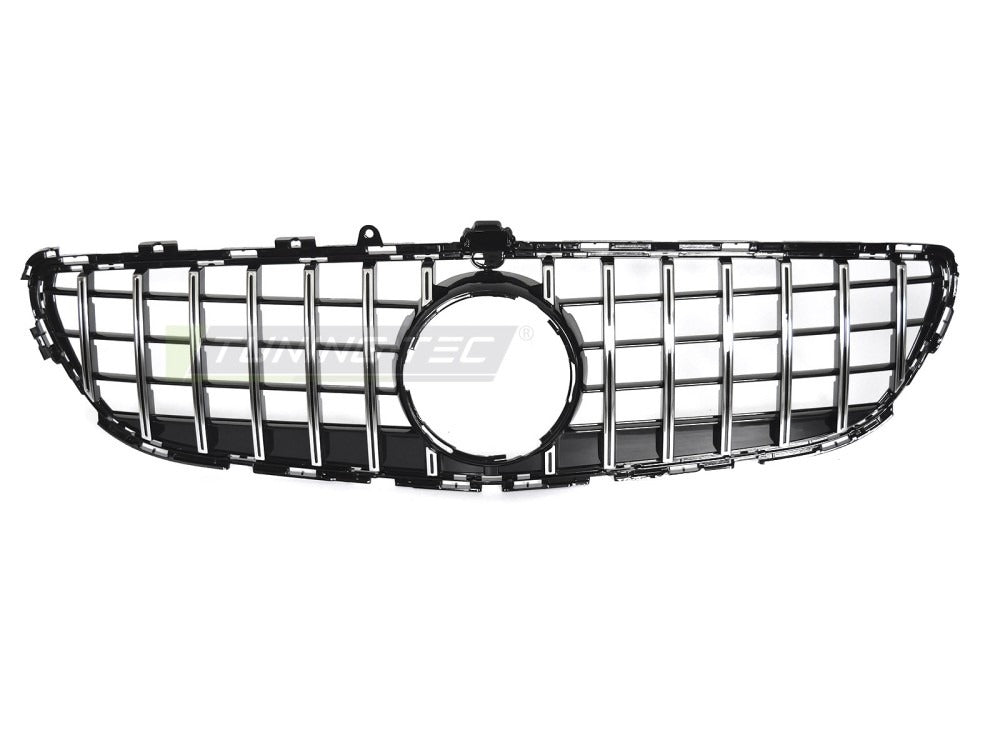 Detaljbilde av Grill Mercedes CLS C218 14-18 sort/krom med sport-mønster og emblemfeste.