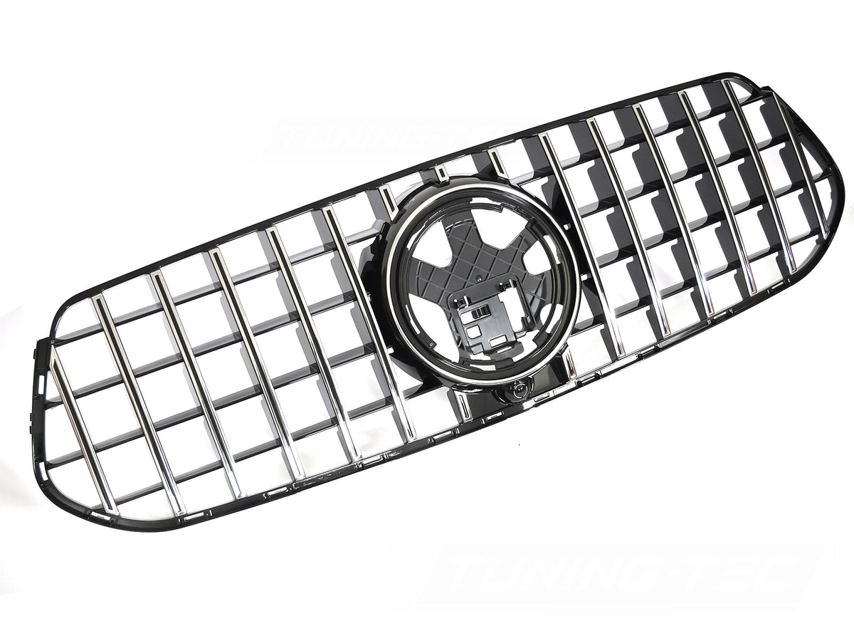 Grill GT Style til Mercedes GLE W167/C167 23- i sort/krom sett rett forfra på hvit bakgrunn.