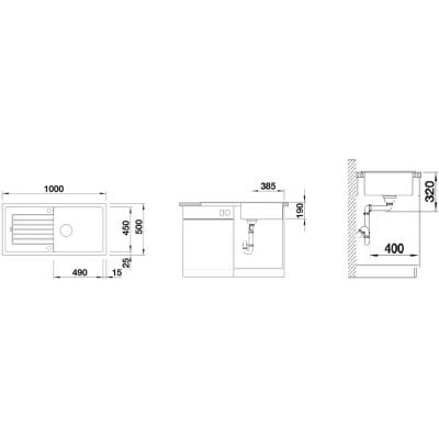 Måltegning Blanco Zia XL 6 S – mål 1000x500 mm