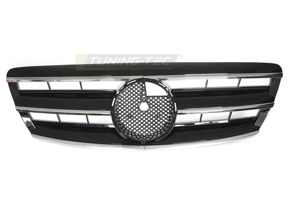 Detaljbilde av Grill S-Klasse W220 02-05 krom/sort med lamellstruktur og emblemfeste.