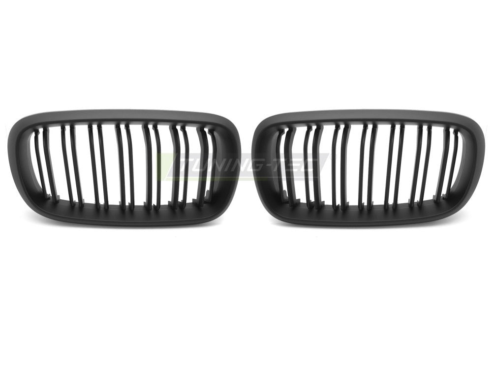 Detaljbilde av Grill X5 F15 + X6 F16 matt sort med lamellstruktur og BMW-nyrer.