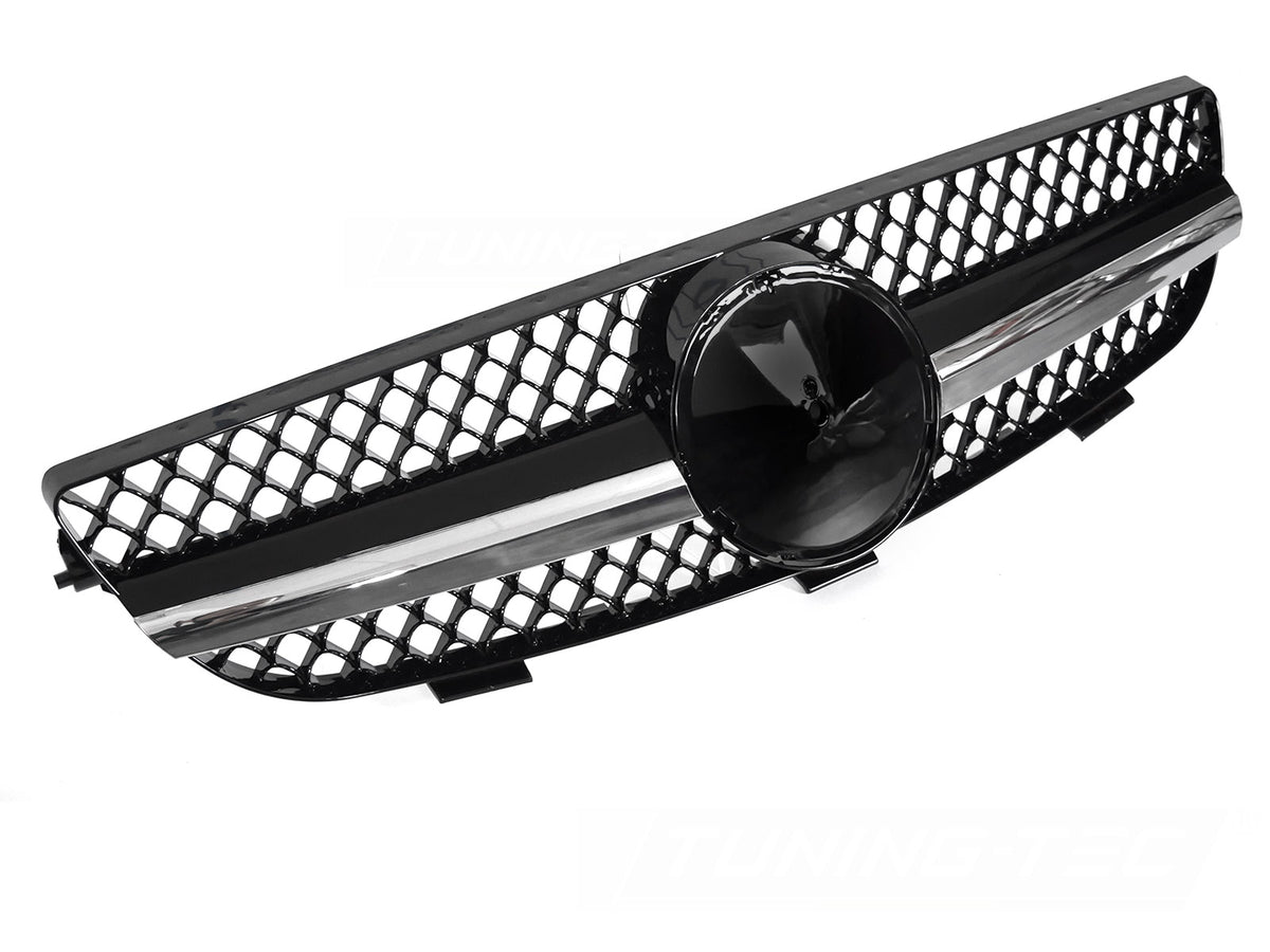 Grill Sport Krom Sort til Mercedes CLK W209 03-10 sett rett forfra på hvit bakgrunn.