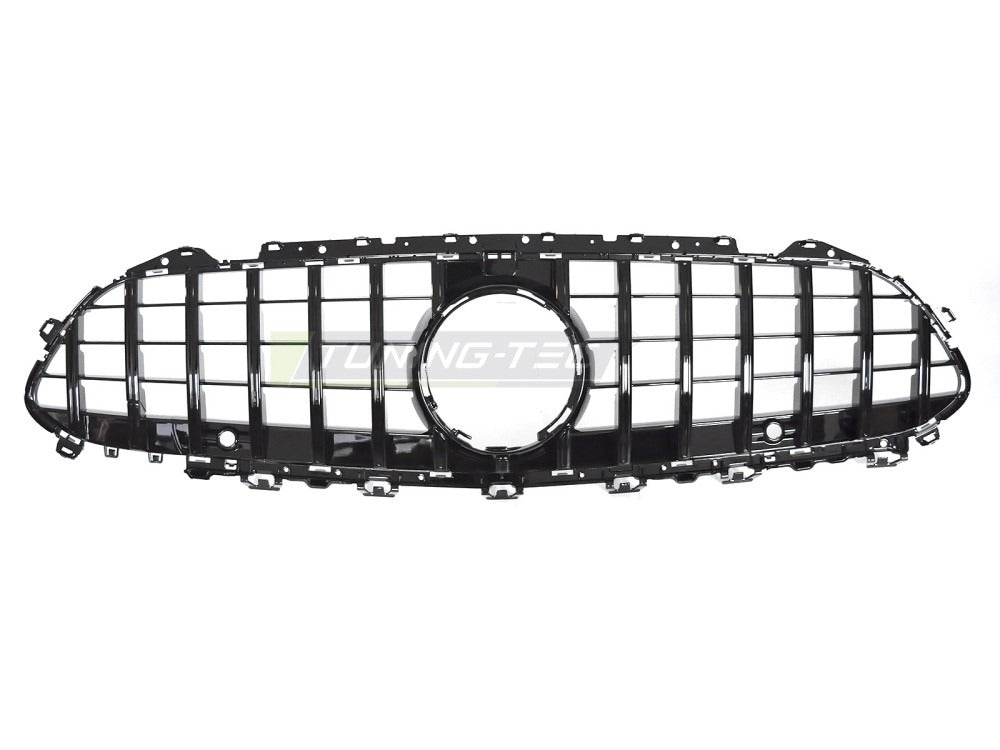 Detaljbilde av Grill CLS C257 18-23 blank sort med lamellstruktur og emblemfeste.