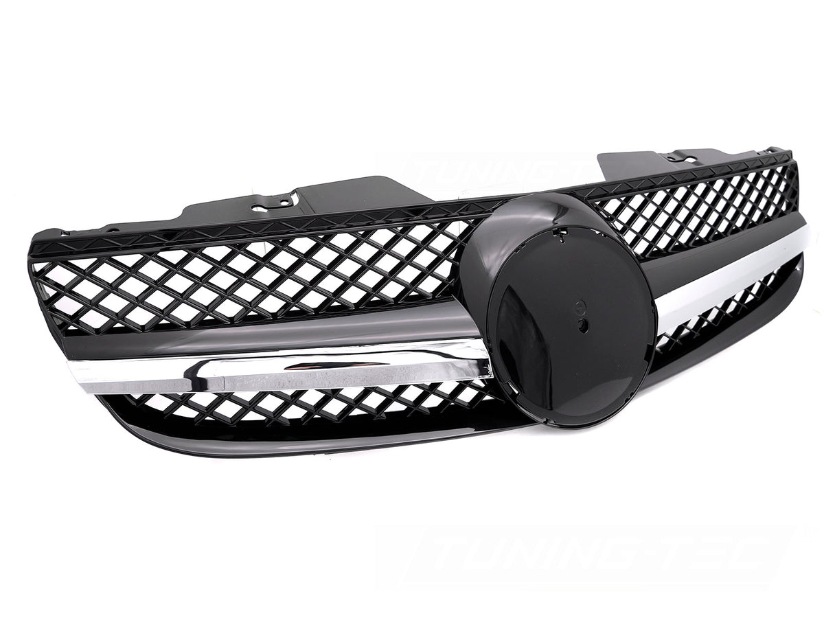 Grill til Mercedes SL R230 06-11 i krom/sort sett rett forfra på hvit bakgrunn.