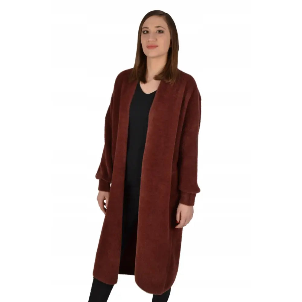 Dame Alpaca Lang Cardigan Frakk Oversize - 62 Cm v