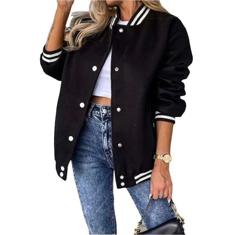 Dame Bomberjakke Baseballjakke Sort