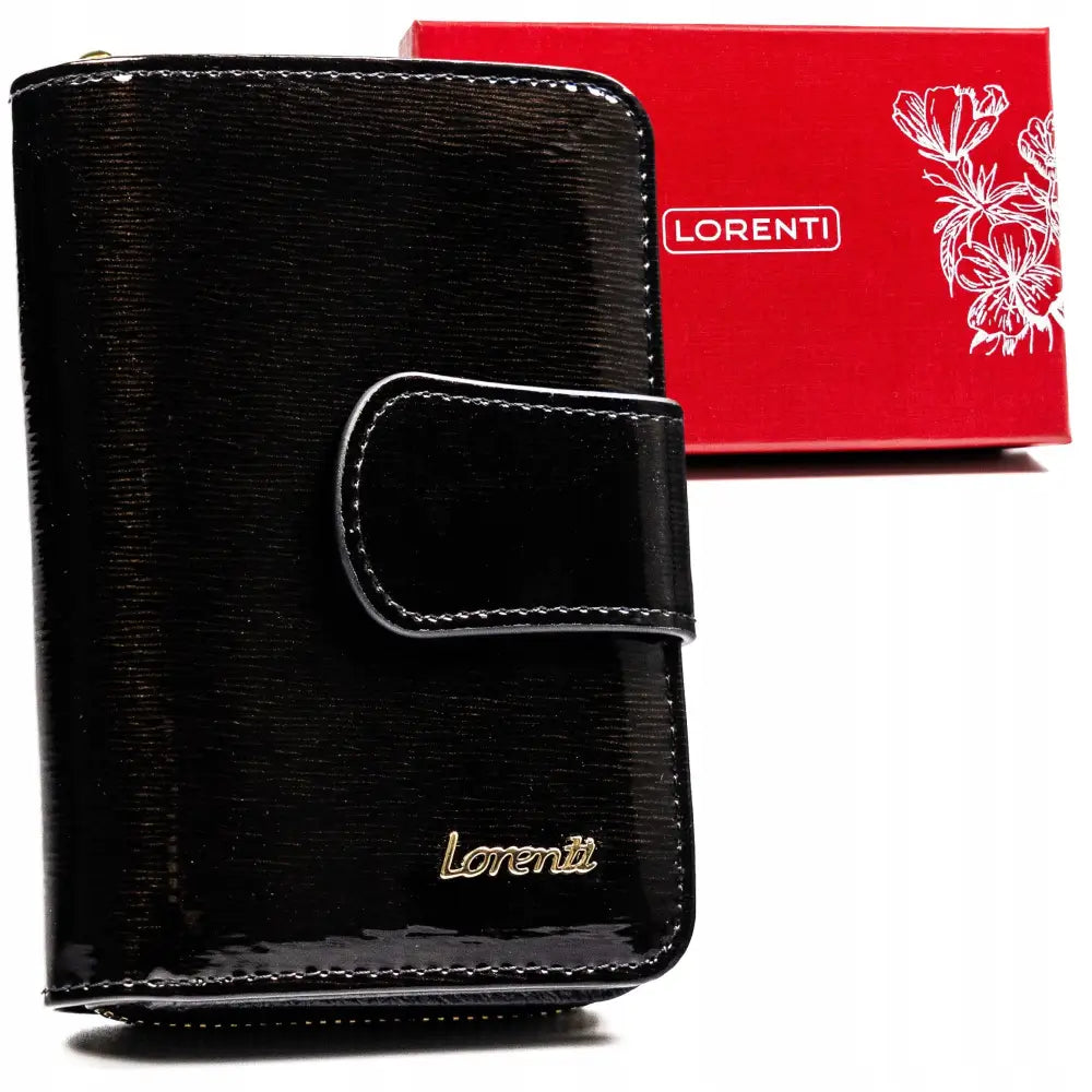 Dame Lommebok Ekte Lær Svart Lakkert Romslig Kvalitet fra Lorenti