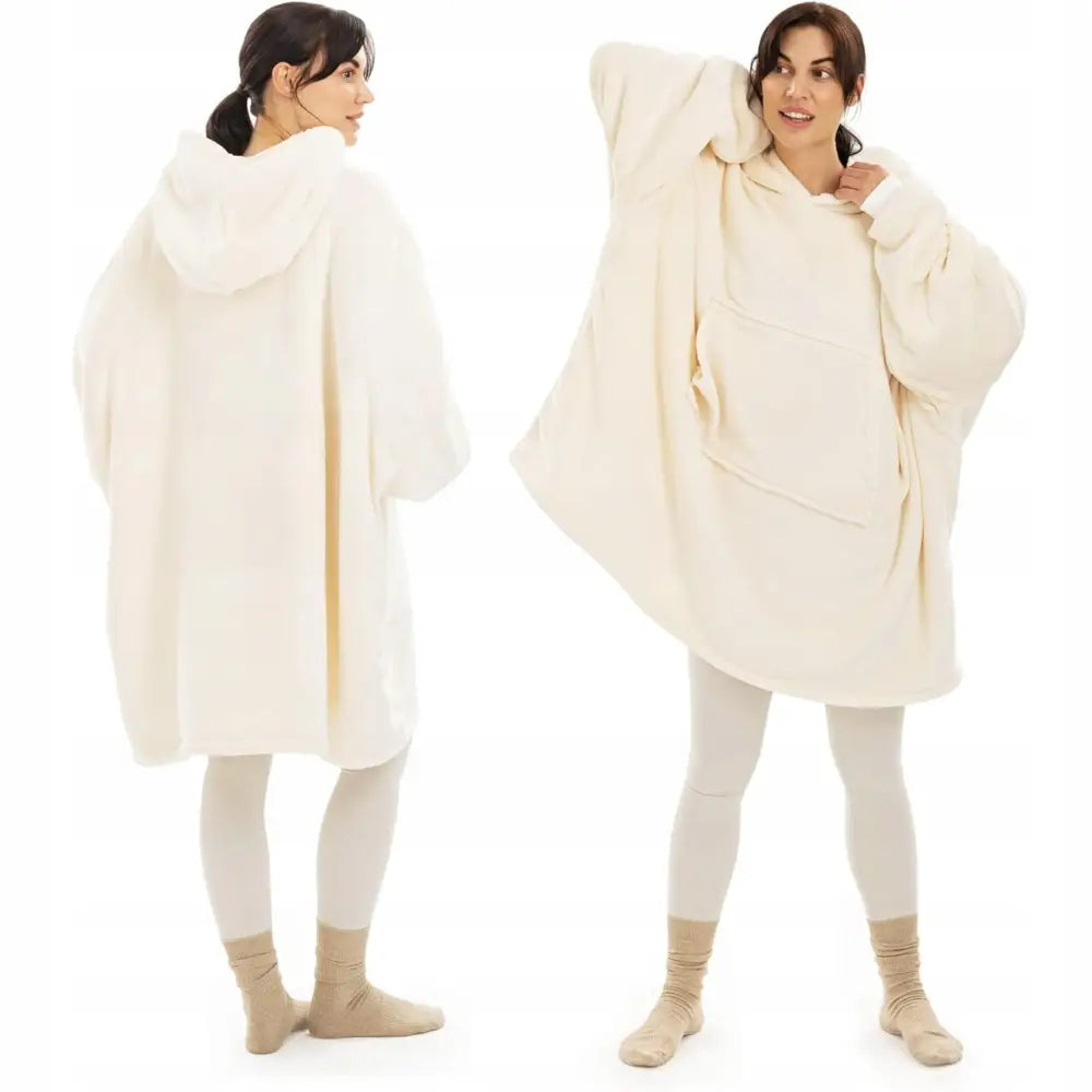 Dame-oversized Kocobluse Xl Kremfarget Sherpa Fleece Hettegenser 2-i-1