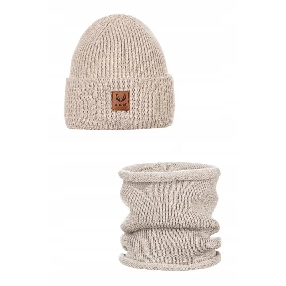 Dame Vinterlue og Skjerf Sett 100% Merinoull Brigid Beige 58