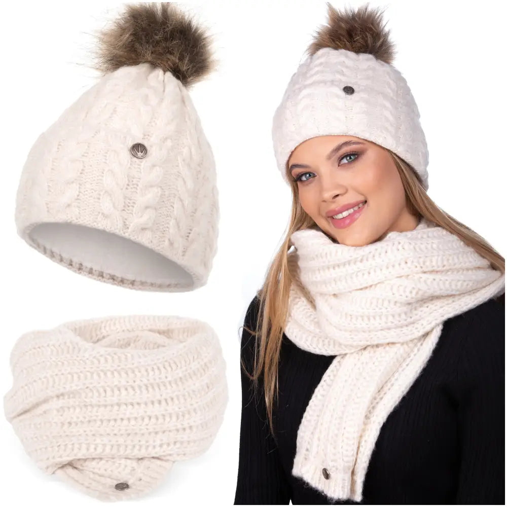 Dame Vinterlue Sett med Pompon av Polar med Langt Skjerf Varmt Sett