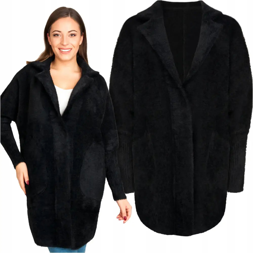 Damealpakka Ullfrakk med Hette Jakke - Svart