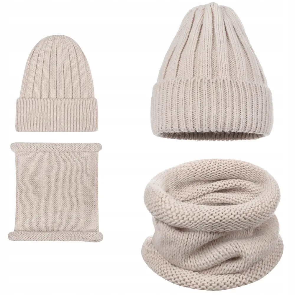 Damehatt med Halsrørsett i 10% Ull - Beige