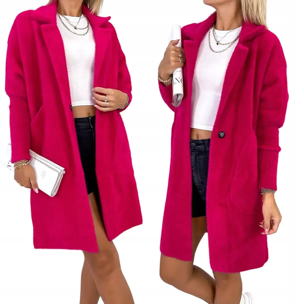 Damekåpe Høst-vår Varm og Behagelig Alpakka Reil Bringebærfarget