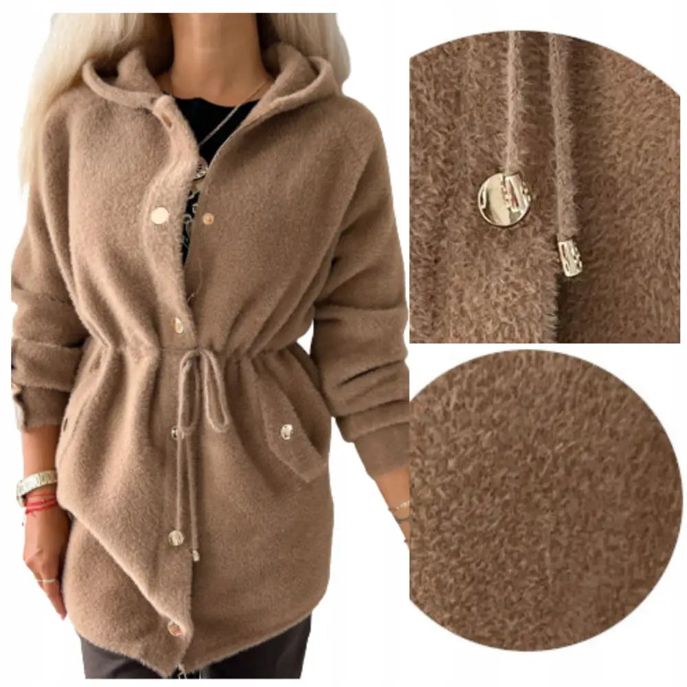 Damekåpe Jakke med Hette Alpakka Farger