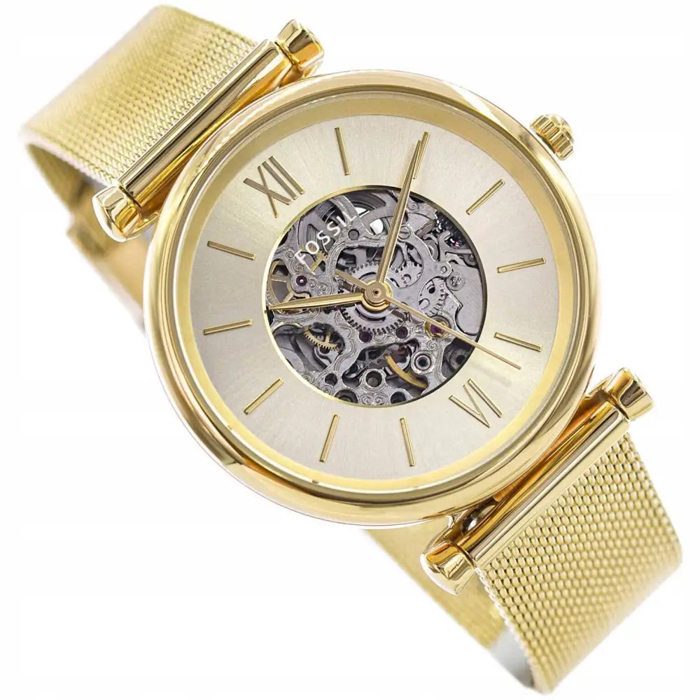 Dameklokke Fossil Me3250 Carlie Automatisk Gull Elegant Open Heart