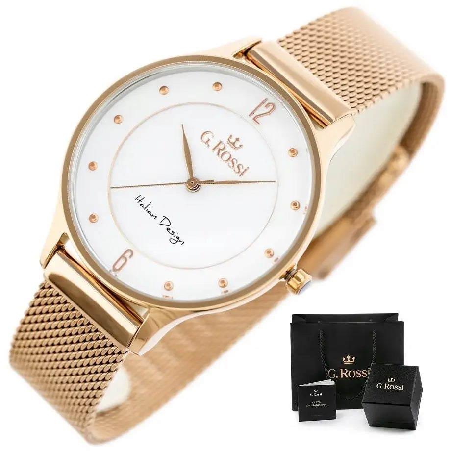 Dameklokke fra g Rossi Selena med Mesh-reim og Tall + Gravering