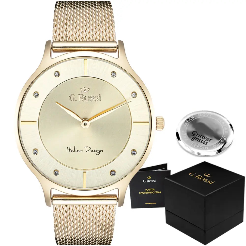 Dameklokke g Rossi Idalia Elegant Mesh-netting Boks + Gravering