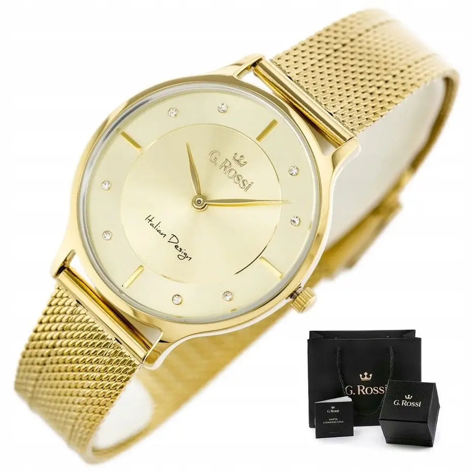 Dameklokke g Rossi Mirra + etui + gravering Rustfritt Gullfarget Moteriktig