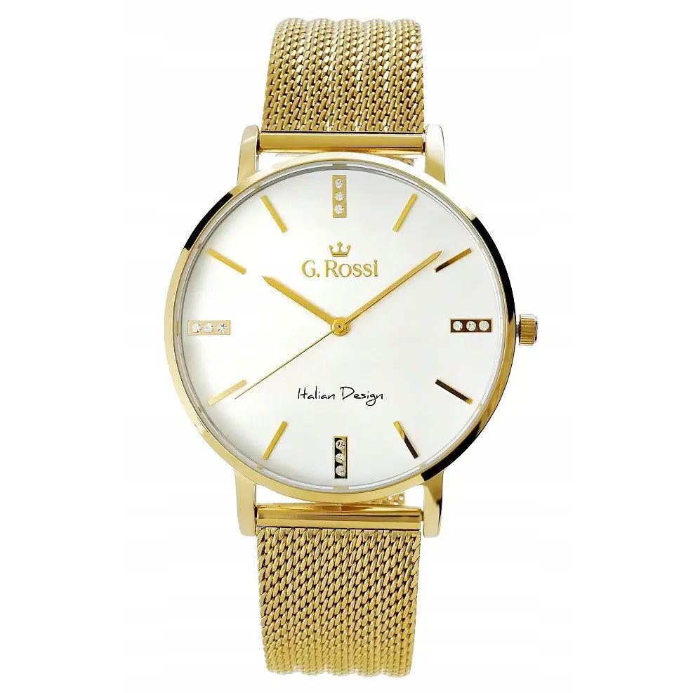 Dameklokke med Bred Mesh-lenke Gull og Cubic Zirconia Gave