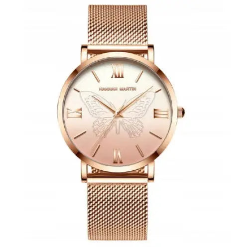 Dameklokke Mesh Armbånd Gave Sommerfugl