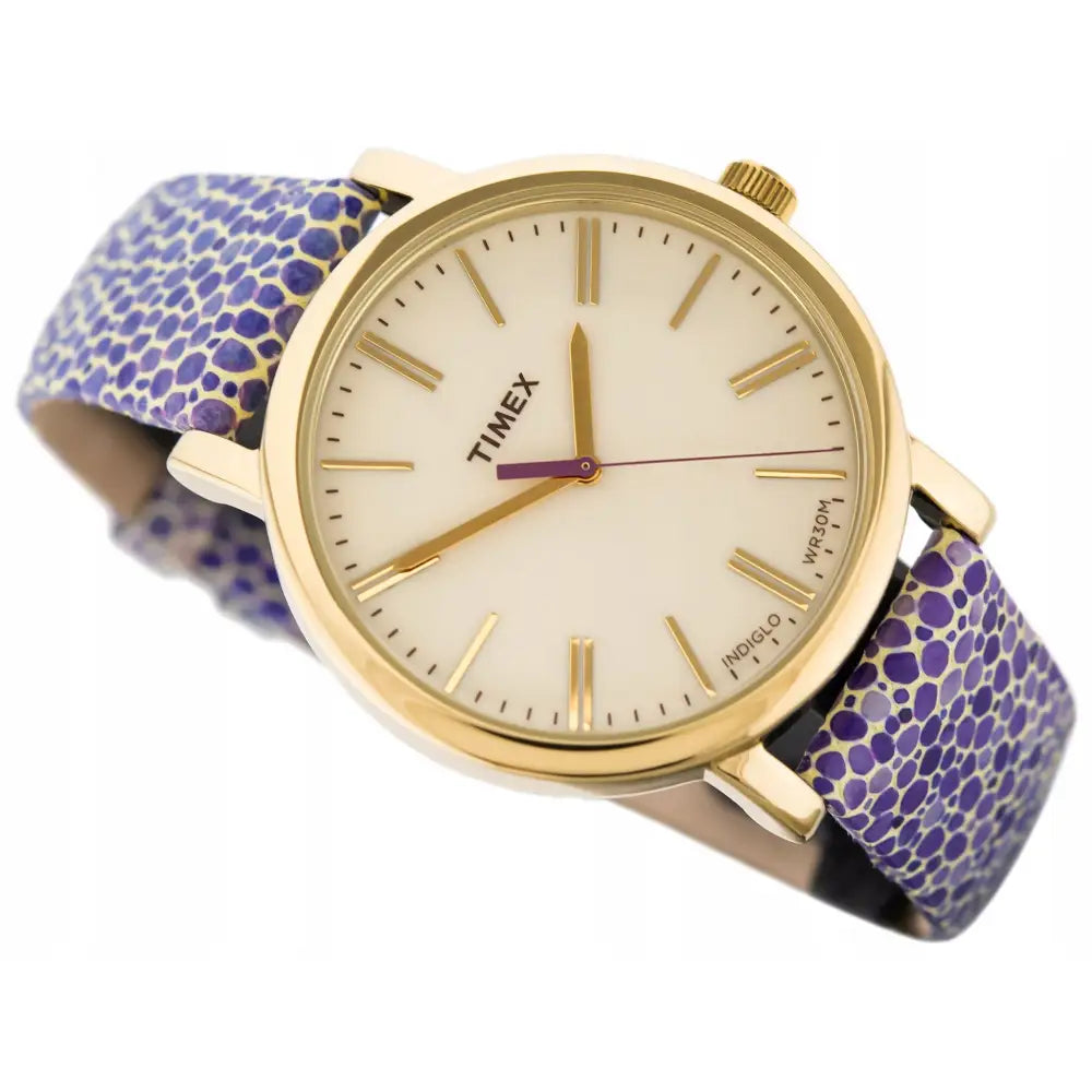 Dameklokke Timex T2p326 med Mønstret Rem + Eske