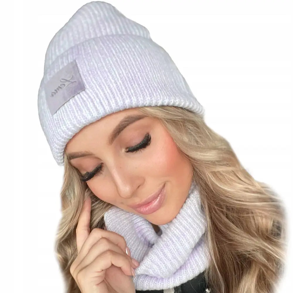 Damekomplett Beanie-lue + Skjerf Winter Kiss Lilla