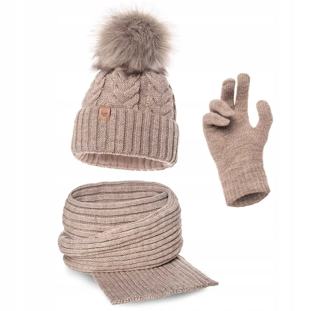 Damekomplett Jakob med Skjerf og Hansker Snowflake Cappuccino