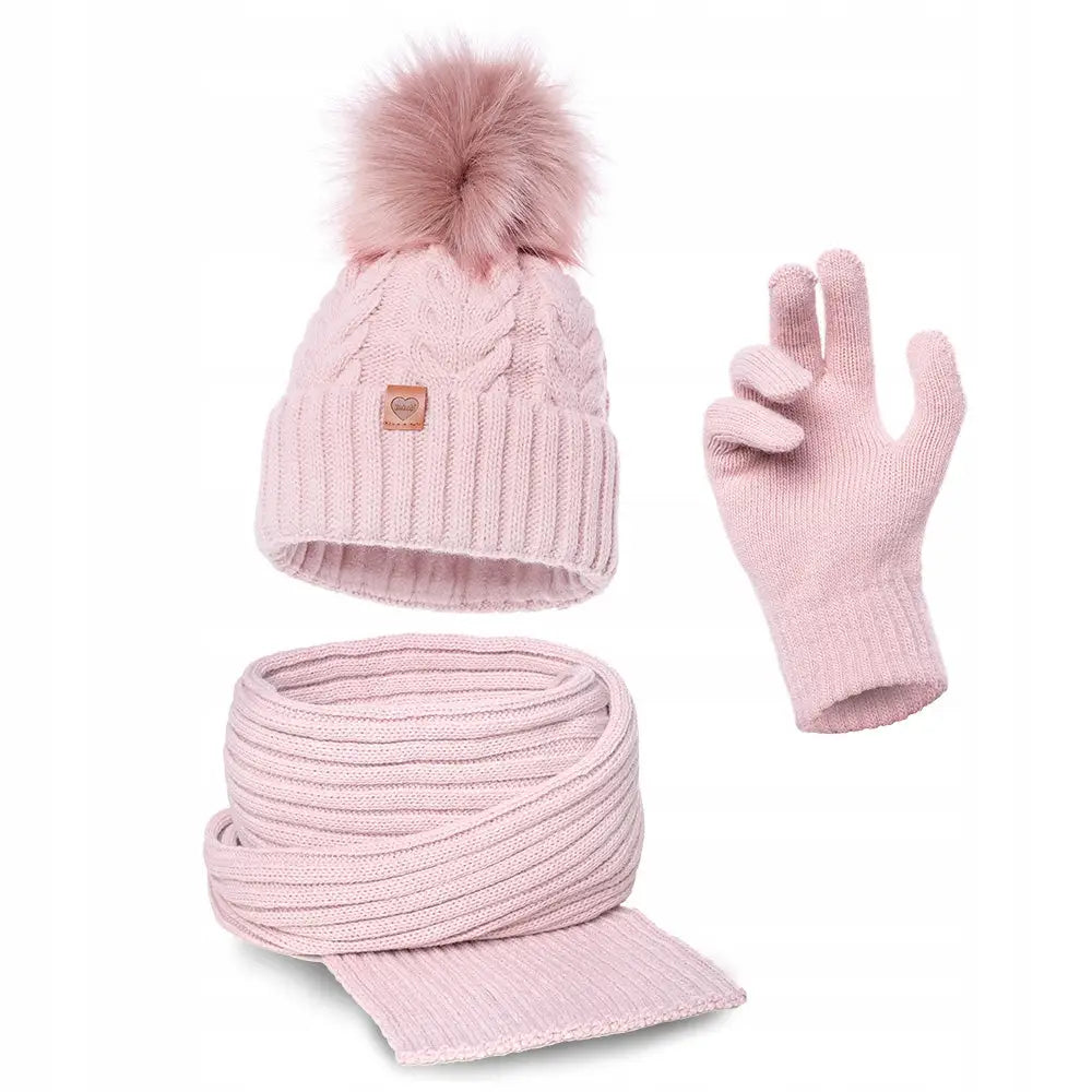 Damekomplett Jakob med Skjerf og Votter Snowflake Rosa