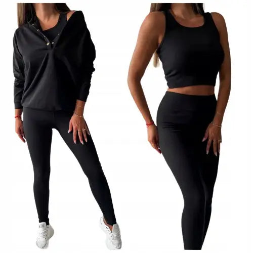 Damekomplett med Genser Topp og Leggings 100% Bomull - Svart