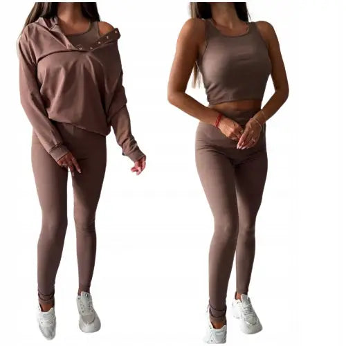 Damekomplett med Genser Topp og Leggins i 100% Bomull - Brun