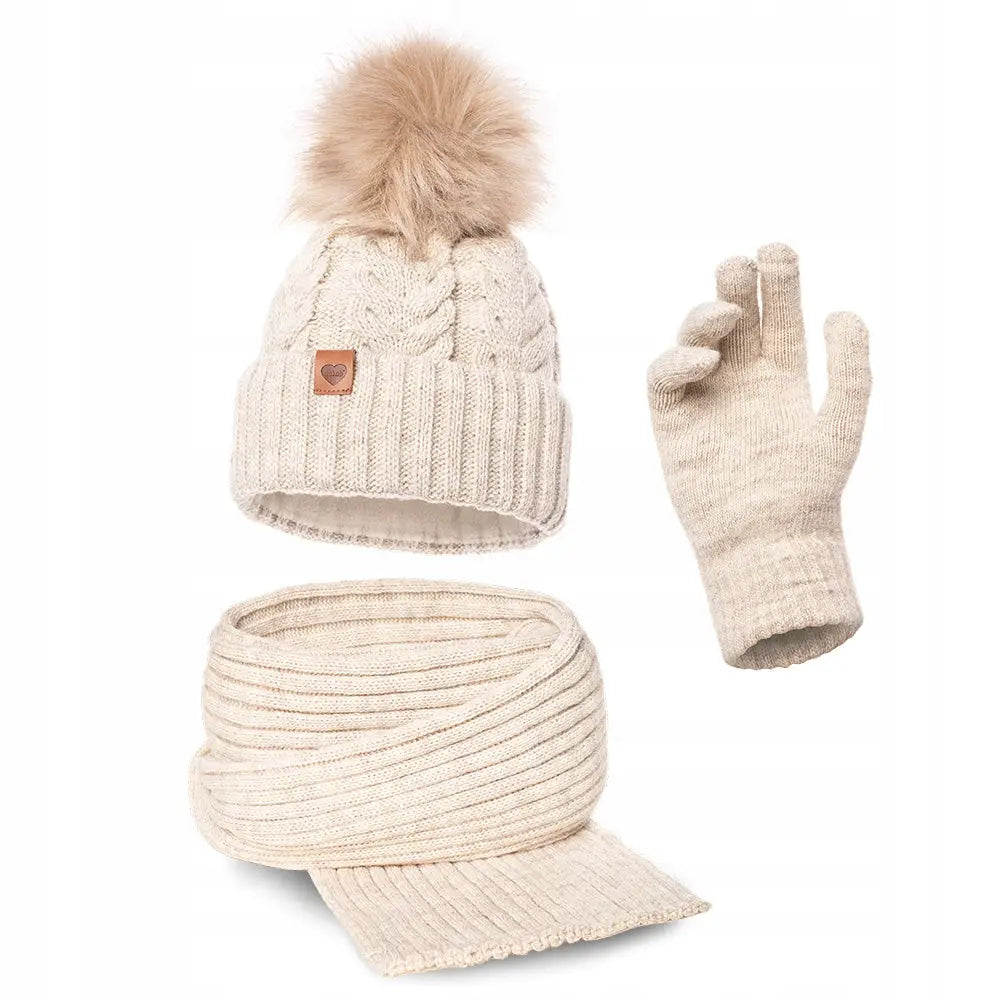 Damekomplett med Jacob Skjerf og Hansker Snowflake Beige