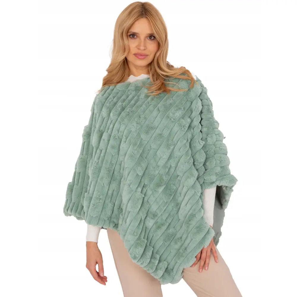 Dameponcho Varmt Pelsimitasjon Elegant Vinter - Grønn