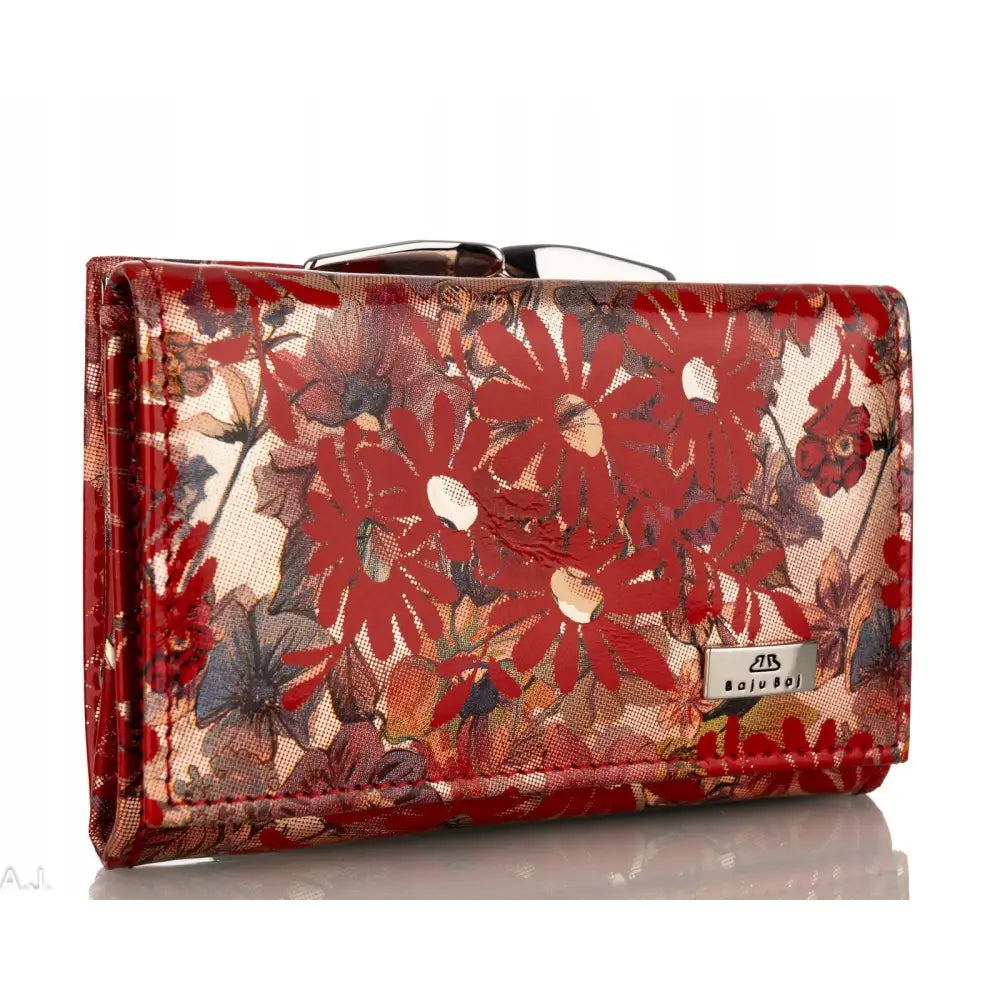 Damepung i Lær med Klemmelås og Blomstermotiv