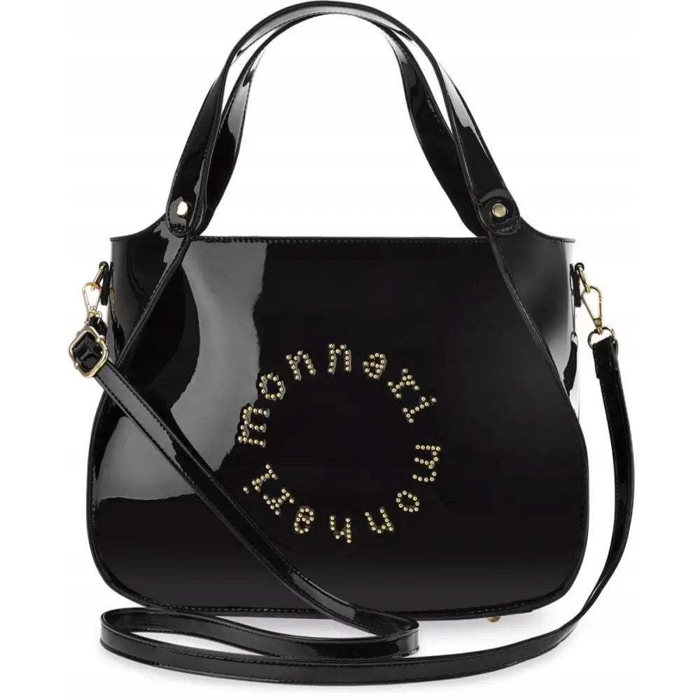 Dameveske Monnari Shopper Svart Lakkert Skulderveske med Logo