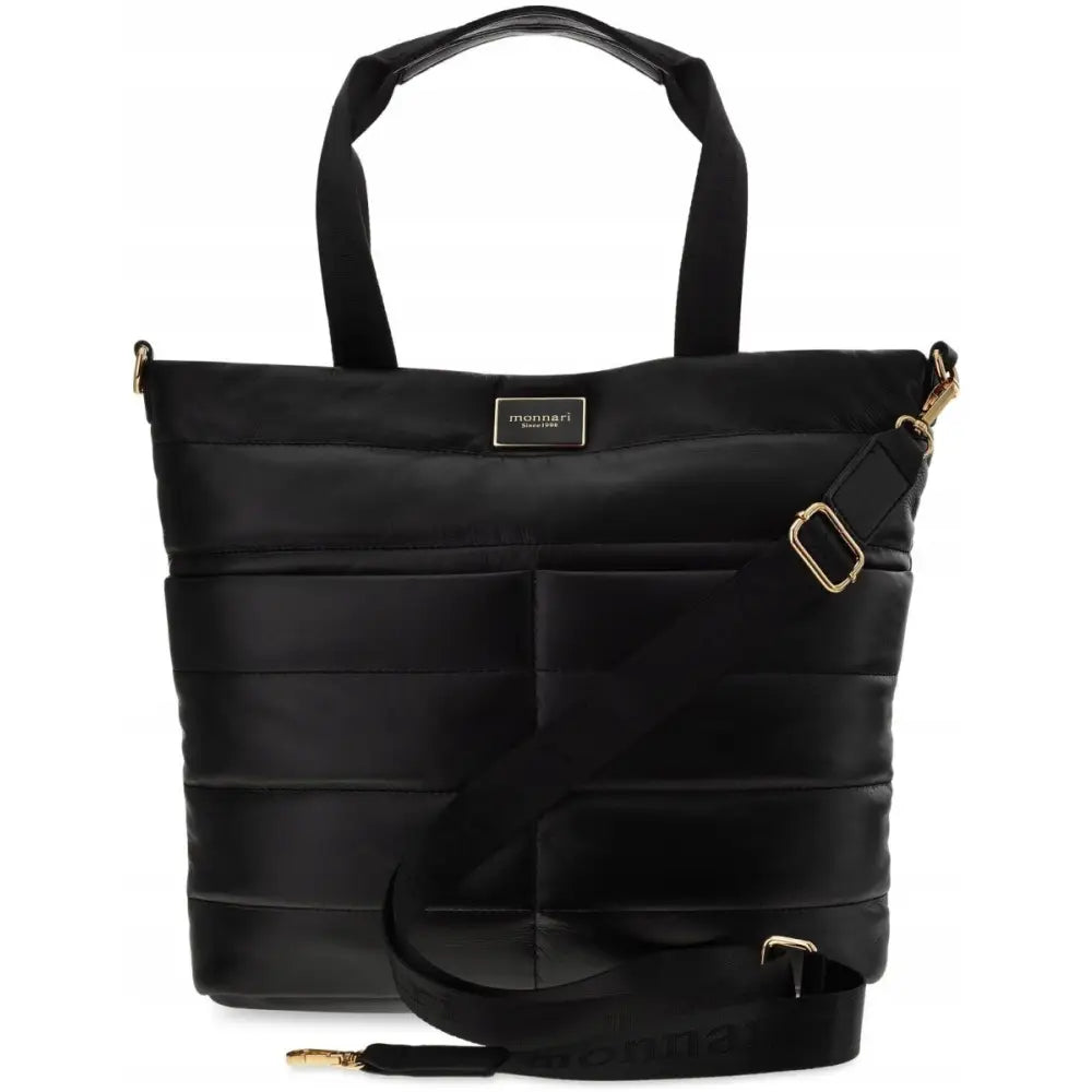 Dameveske Monnari Stor Shopper Bag Romslig Quiltet Svart med Logo