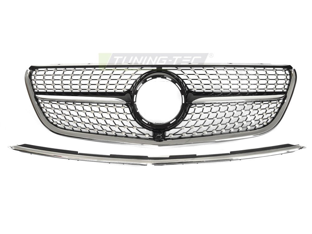 Detaljbilde av Grill Mercedes Vito W447 14-19 sort/krom med diamond-mønster og emblemfeste.