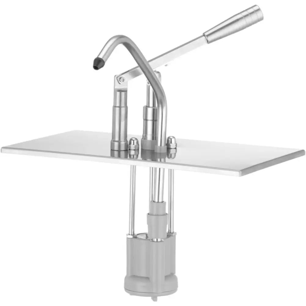 GN Bakker lokk med dispenser, side- og toppvisning av manuell pumpe med synlige rør under platen.