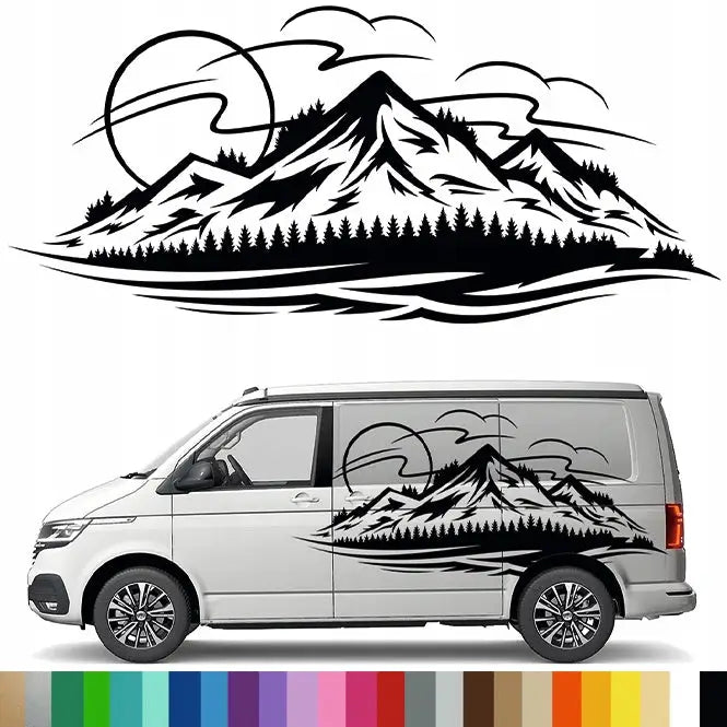 Dekalkunst til Bobil Campingvogn Fjellkjede Skog Fjell 44x99 Mg