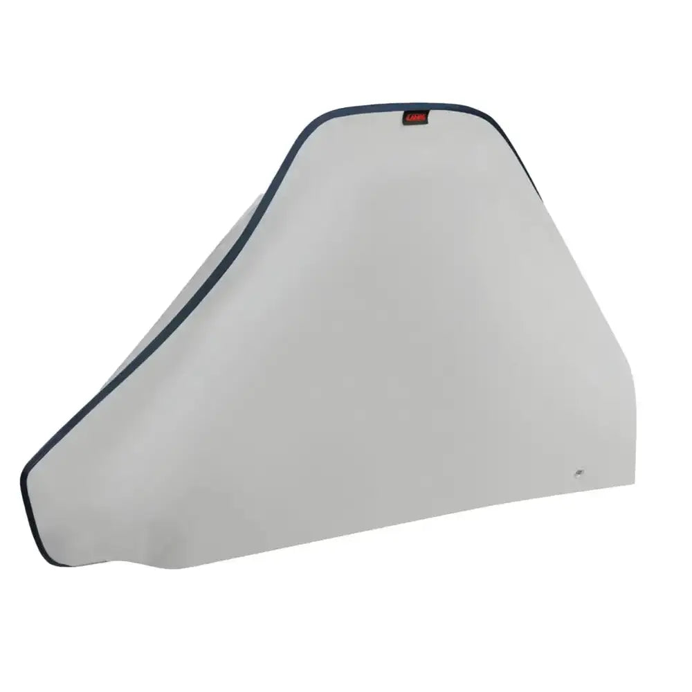 Deksel for påløpsbrems, grått tekstiltrekk med mørk kant og synlig etikett, sidevisning.