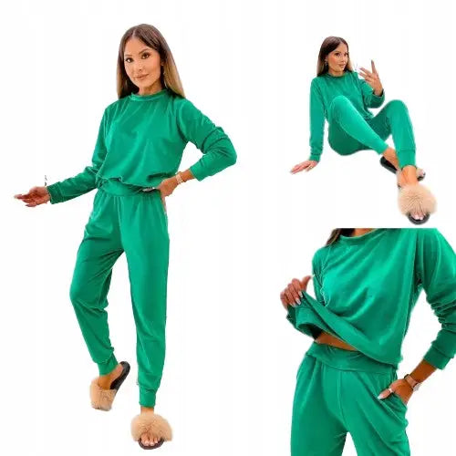 Delikat Sett i Fløyelsaktig Grønn Joggedress