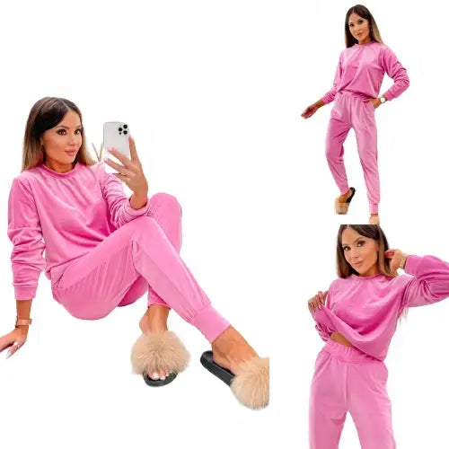 Delikat Sett i Fløyelsjoggedress Rosa