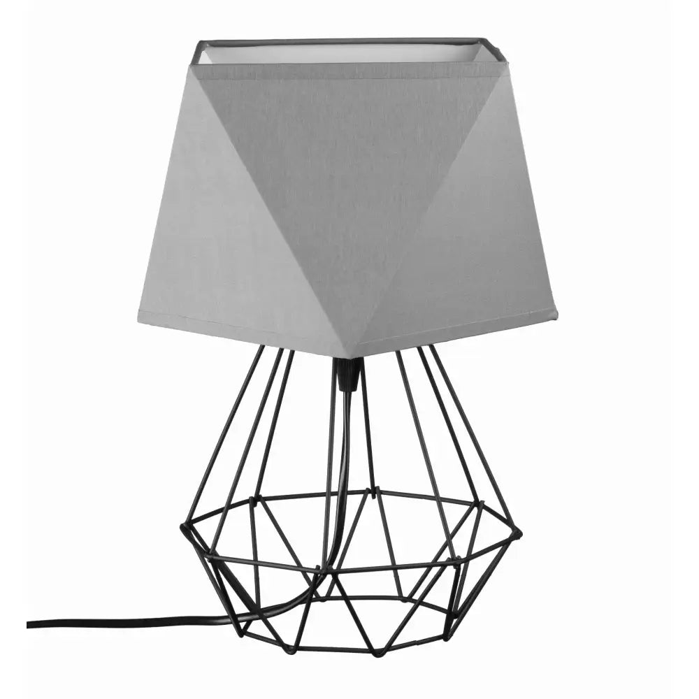 Diamant Loft nattlampe med grå geometrisk skjerm og sort metallunderstell i nettmønster, frontvisning.