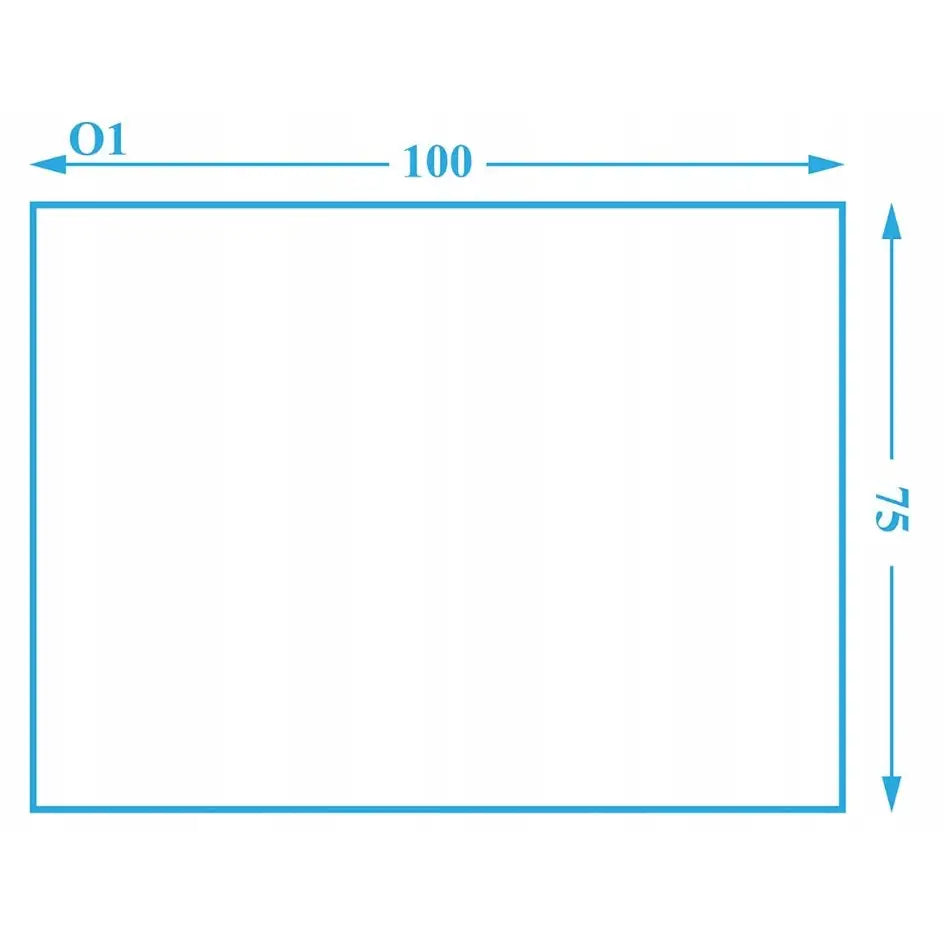 Dinosaur lerretsbilde 100x70 cm, vist med blå ramme og tydelig markerte mål mot hvit bakgrunn.