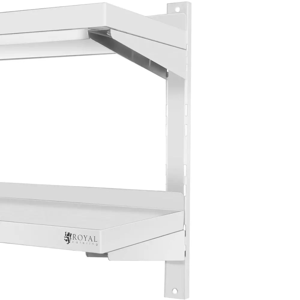 Dobbel justerbar gastronomi veggmontert hylle 60 x 30 cm, sideprofil med perforert feste og ROYAL-logo.