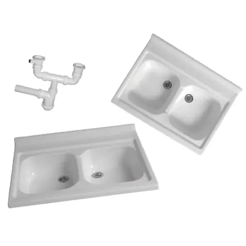 Dobbel Kjøkkenvask 80x60 Cm Hvit + Vannlås