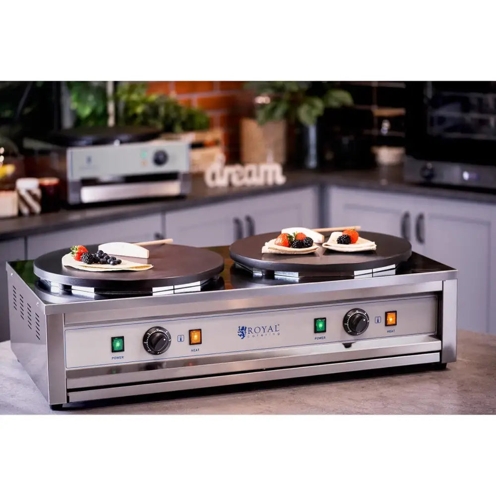 Dobbelt Elektrisk Pannekakestekeapparat med Jernplater 2 x 40cm 2 x 3000 w