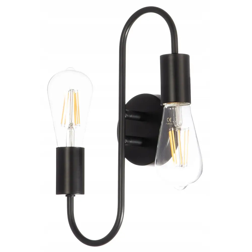 Dobbelt Loft vegglampe i matt sort metall, sidevisning med to synlige lyspærer i motsatt retning.