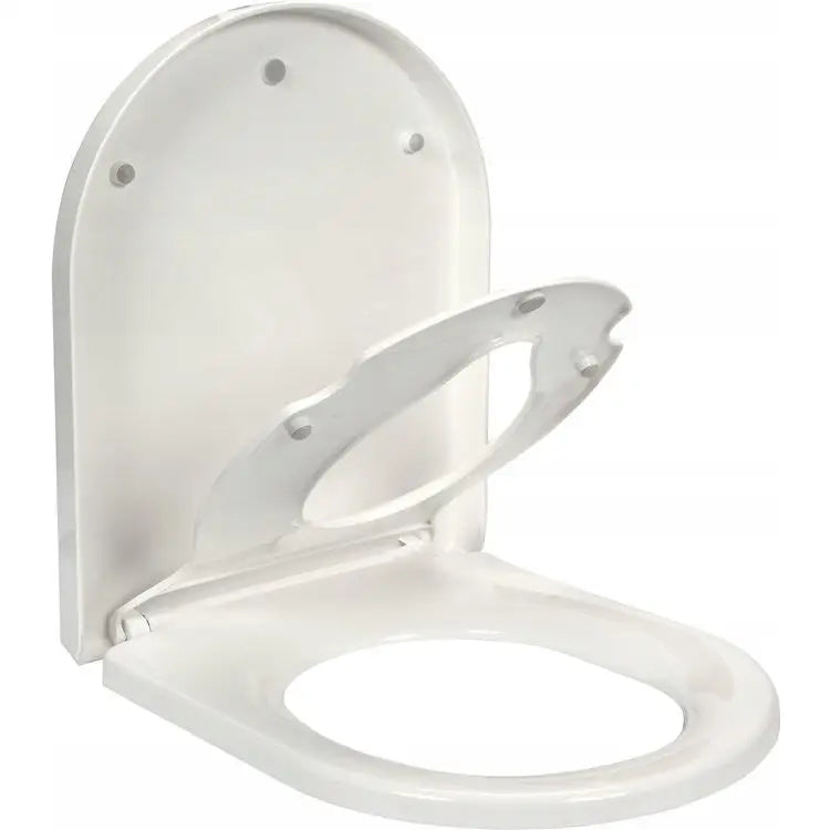 Doblekum WC 2-i-1, hvit sammenleggbar toalettring i plast med to ringer for voksne og barn, vist fra skrå vinkel.