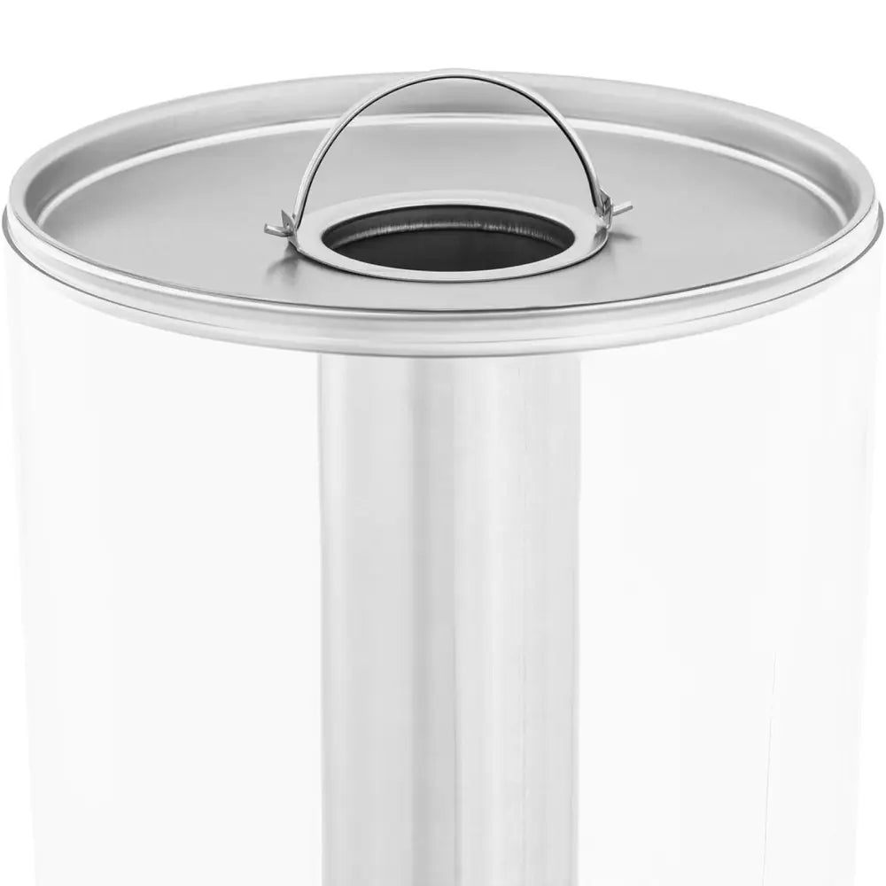 Doseringsdispenser Buffet Juice Drink Chiller System, lokk i polert metall med håndtak og sentral åpning.