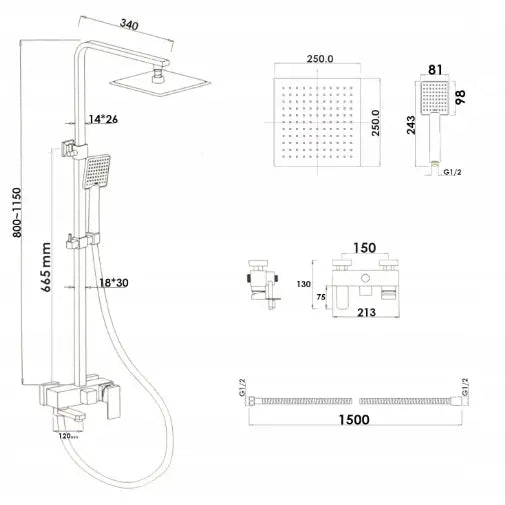 Dusjsett for Veggmontering Yoka Home Cube Svart Bpcube25blk